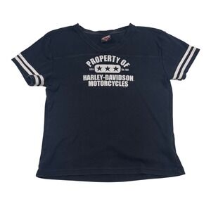 Vintage 04' Harley Davidson Black T Shirt Womens XL Striped Sleeve